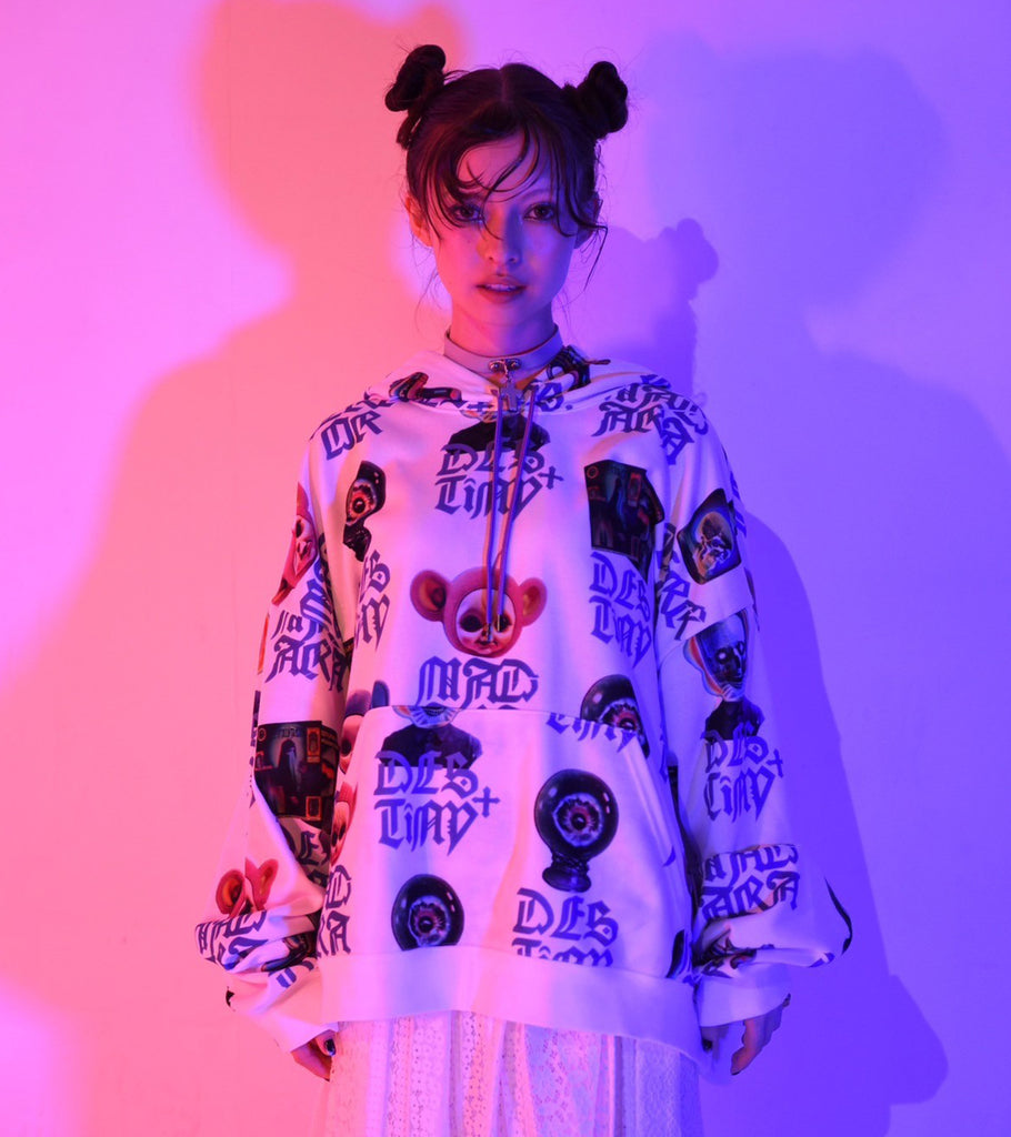 MAD PATTERN HOODIE White