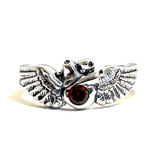 RAVEN HEART PINKIE RING Silver 925 RED