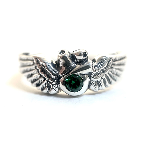 RAVEN HEART PINKIE RING Silver 925 GREEN