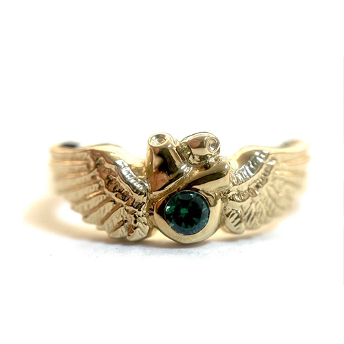 RAVEN HEART PINKIE RING 18k gold plated GREEN