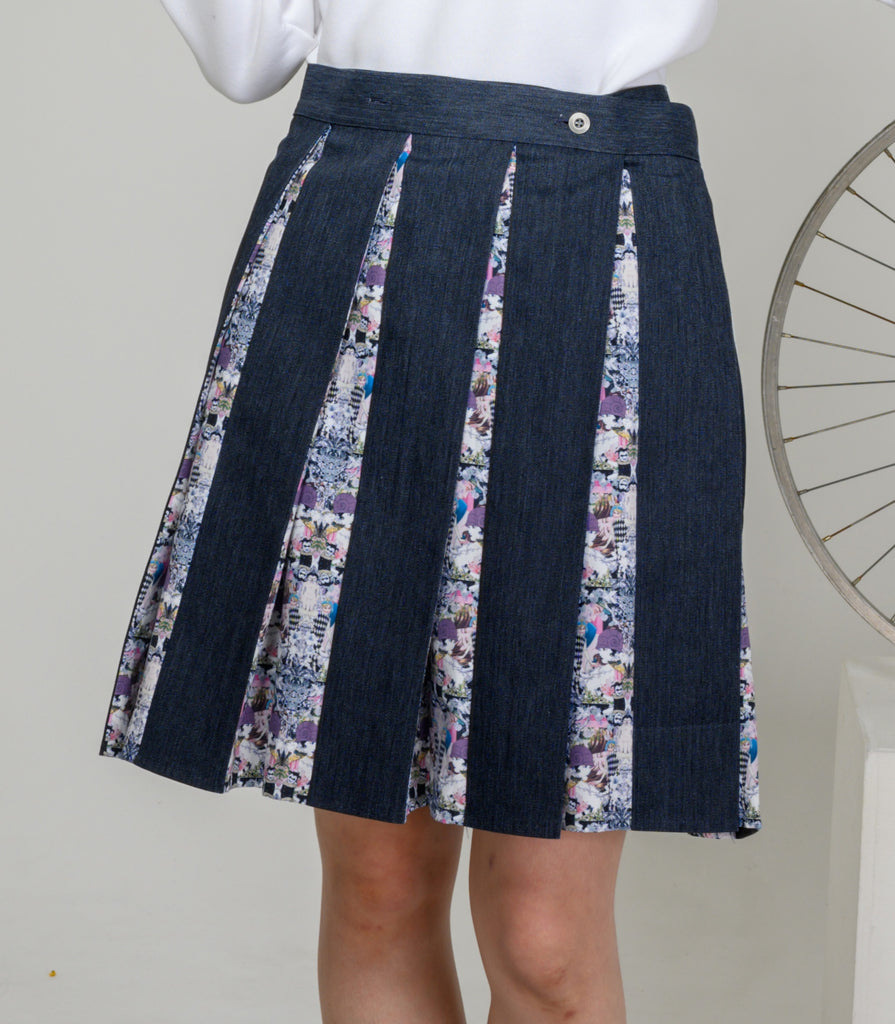 [一般販売] Pleats Rolled Skirt 丸尾末広×MADARANINGEN [Indigo]