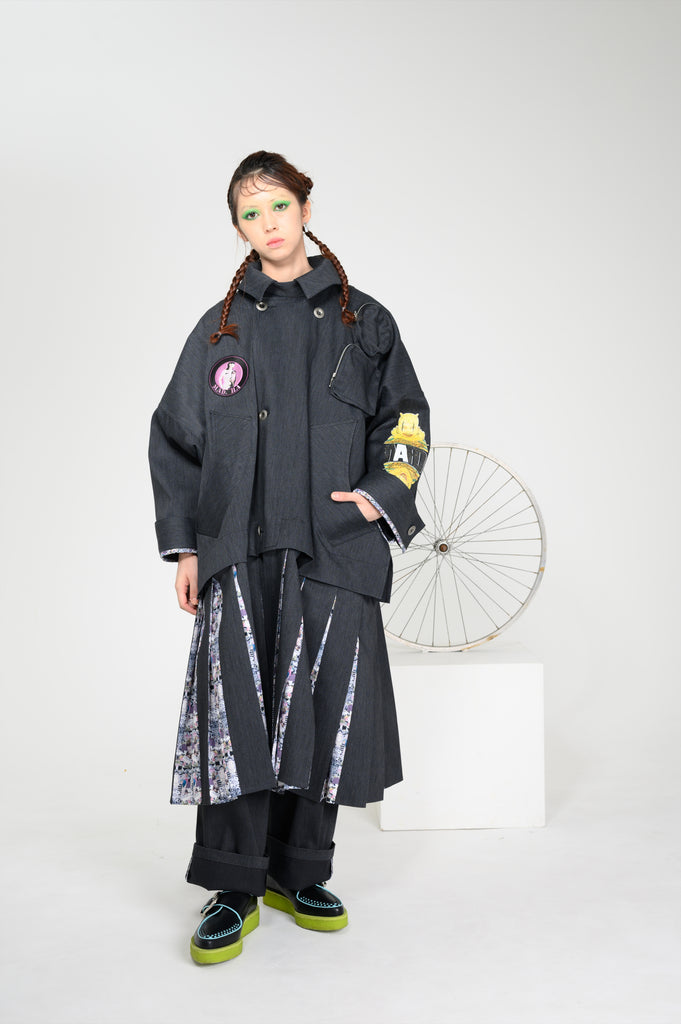 Pleats Rolled Skirt Maruo Suehiro × MADARANINGEN [Black]