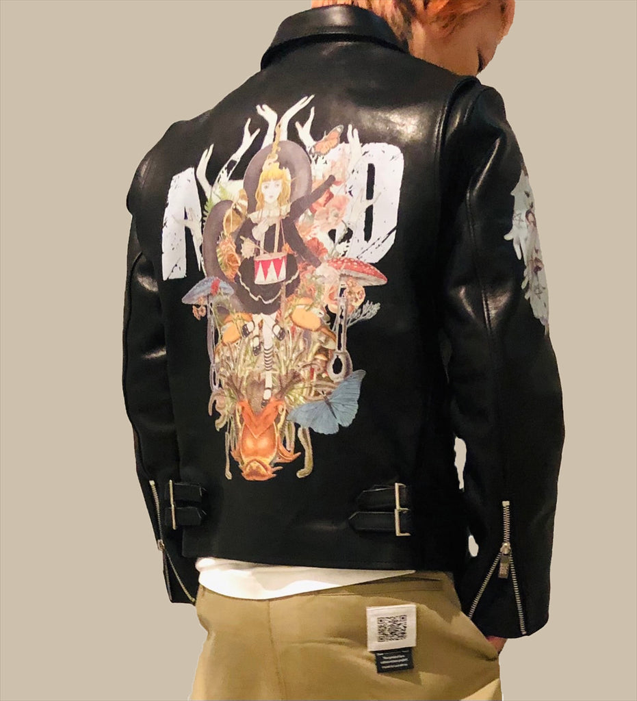 Maruo Suehiro×MADARANINGEN HORSE LEATHER BIKER JACKET (LEATHER COLLAGE PRINT)